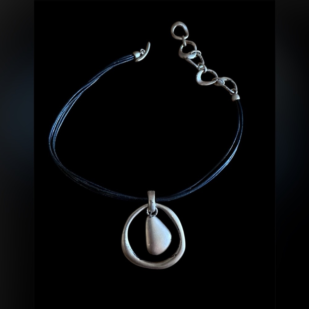 PREMIER DESIGNS Black Cord Silver  Choker Necklace ⚠️ pendant scratched up